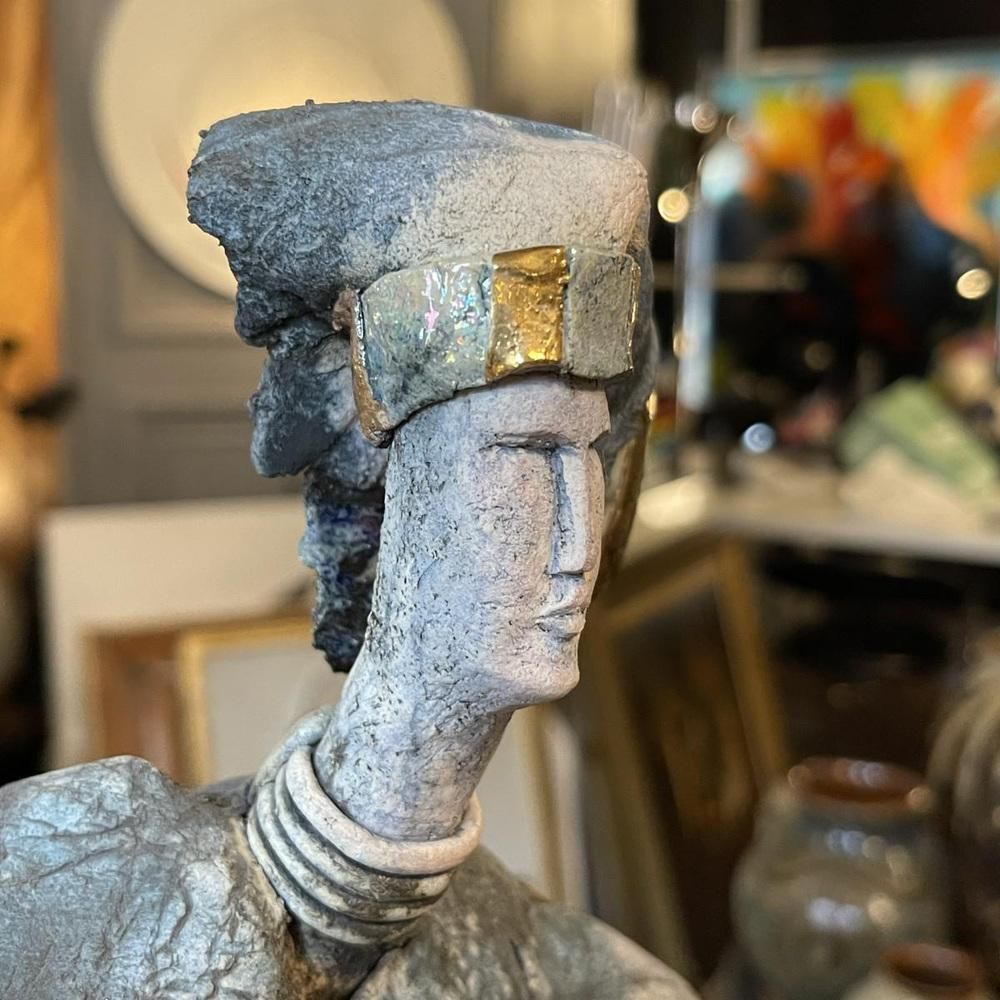 The Warrior Ceramic Sculpture In Enamel And Gilding By Klara Reynders, 1987 photo 997.0