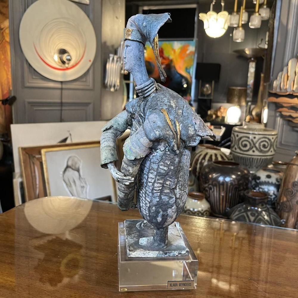 Keramisch Sculptuur 'The Warrior' In Email En Verguldsel Door Klara Reynders, 1987 photo vinterior