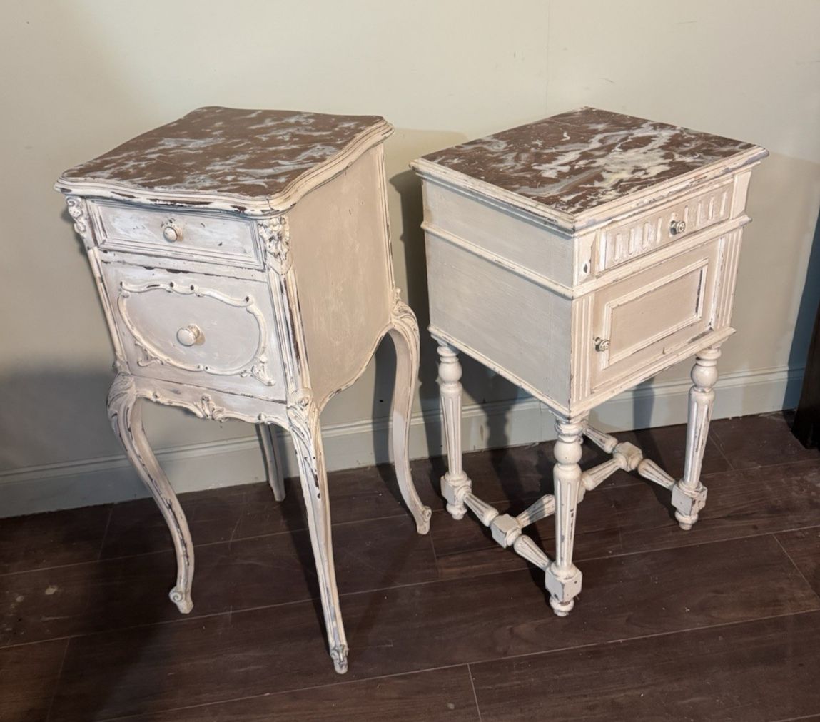 Matched Pair French 19th Century Bedside Tables / Pot Cupboards