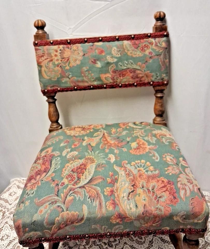 Antique Childs Chair With Floral Upholstery photo Furniture