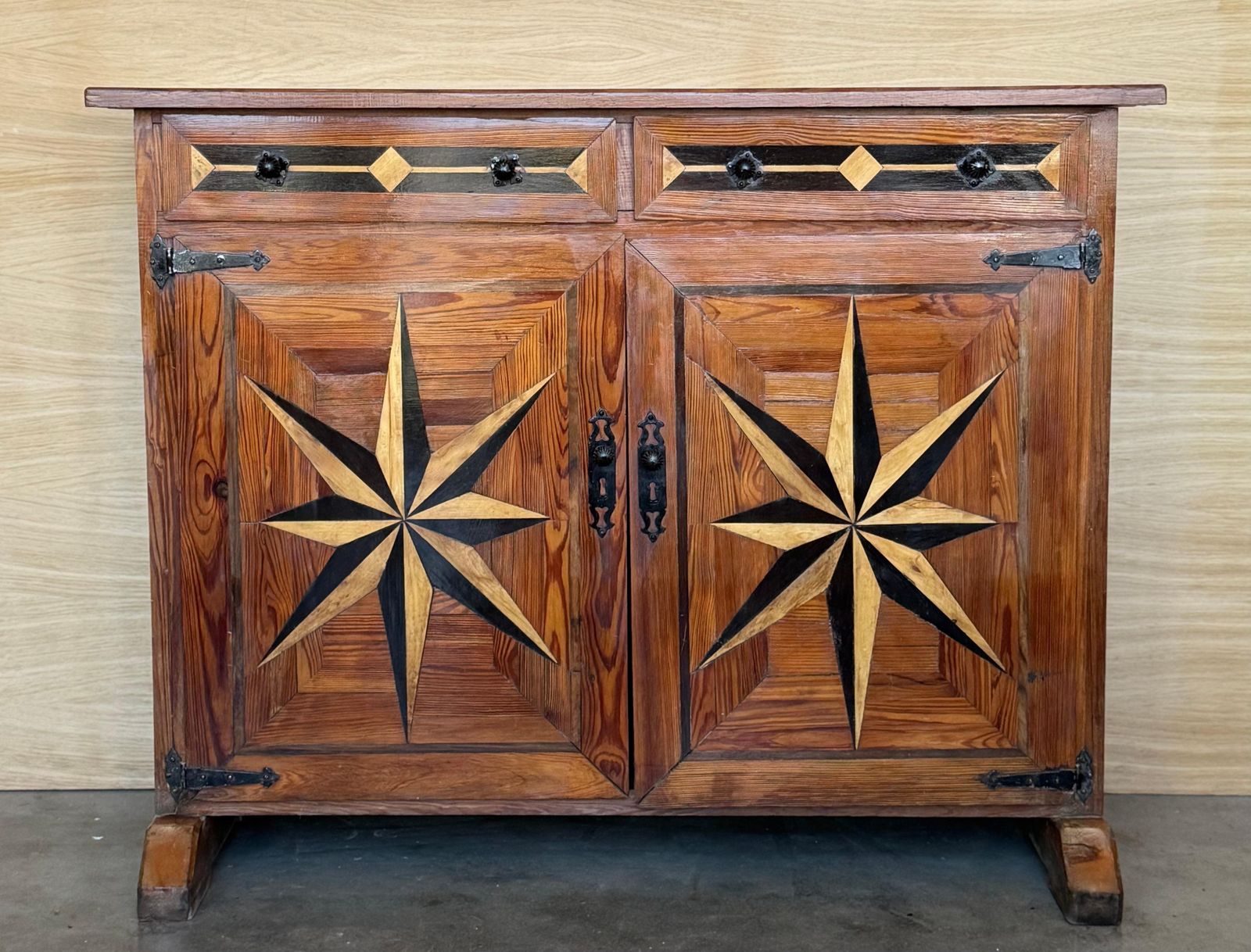 Tuscan Credenza Or Sideboard With Two Drawers In 19th Century Spanish Carved Walnut With Marquetry photo furniture