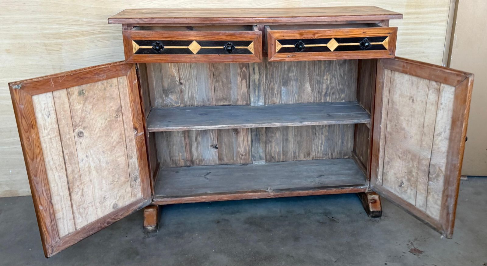Tuscan Credenza Or Sideboard With Two Drawers In 19th Century Spanish Carved Walnut With Marquetry photo vinterior