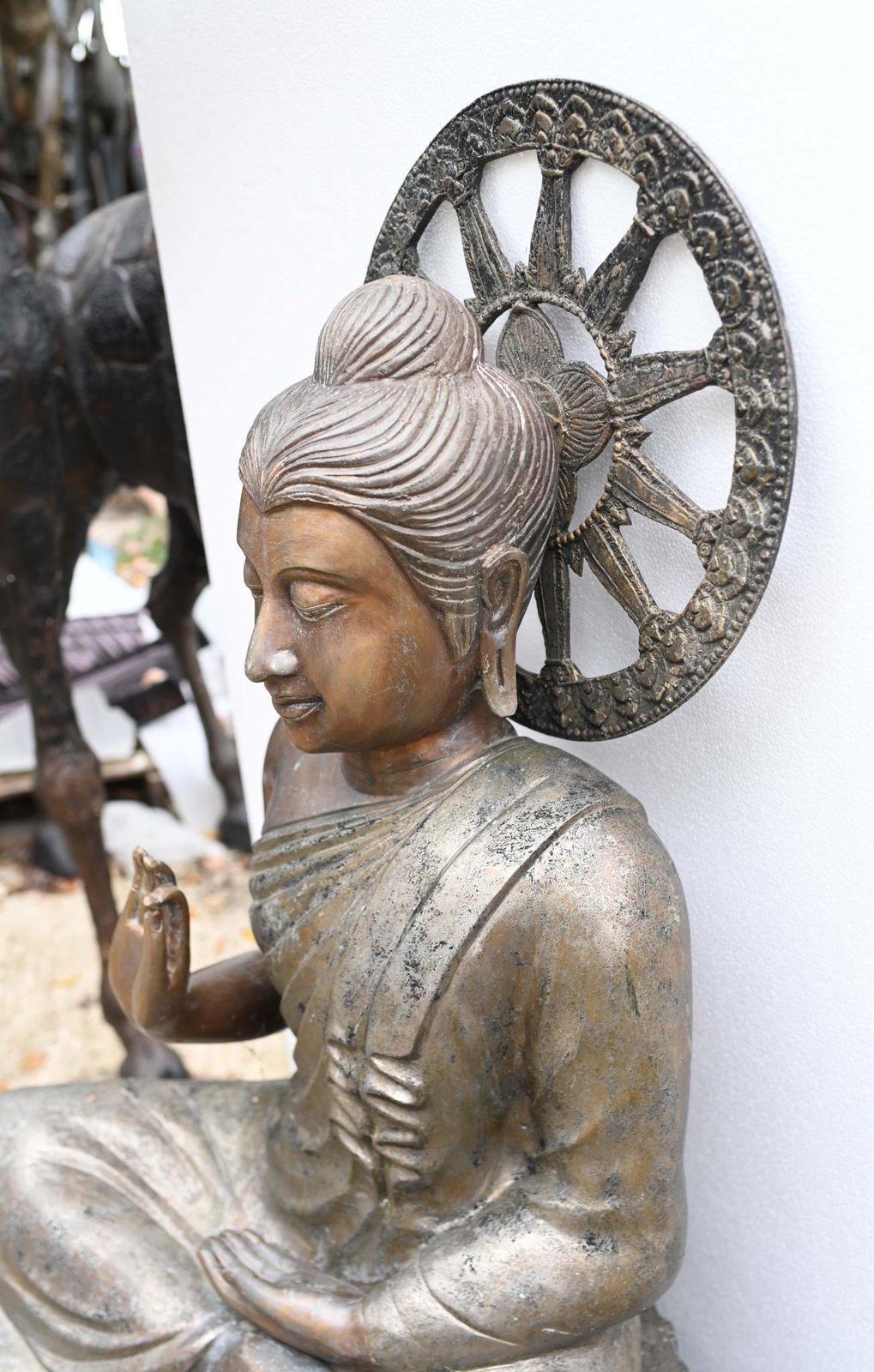 Vintage Big Nepalese Buddha Statue Meditation Pose Garden Casting Mandorla photo 1850.0