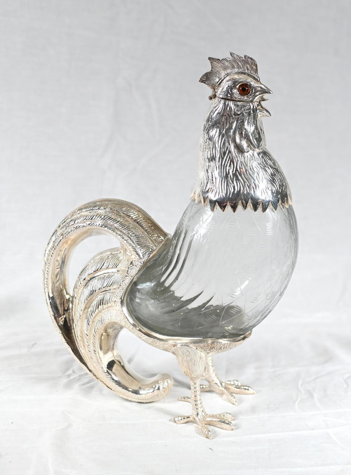 Silver Plate Rooster Decanter Cockerell Bird