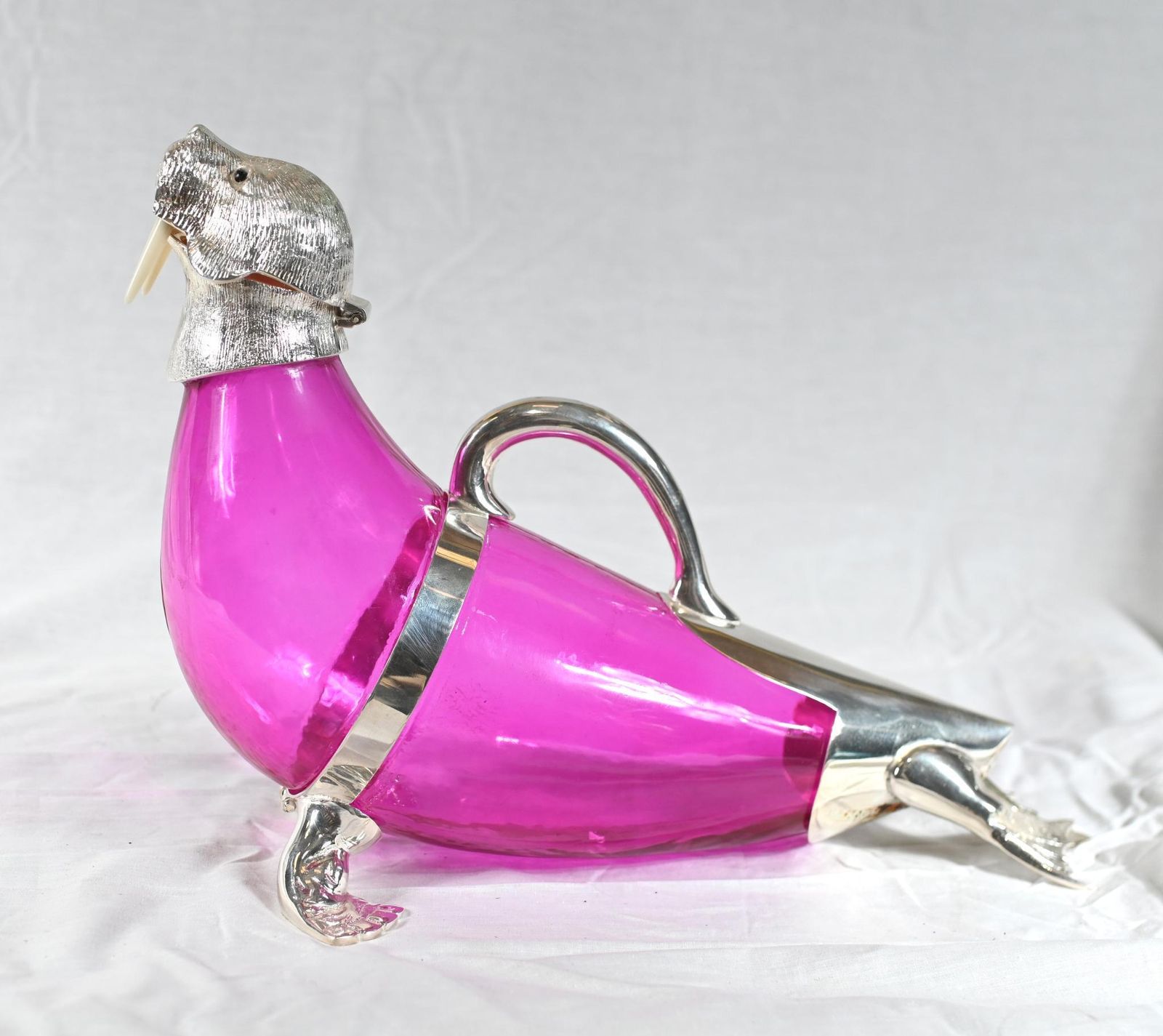 Silver Plate Walrus Decanter Glass Jug Display photo 545.0