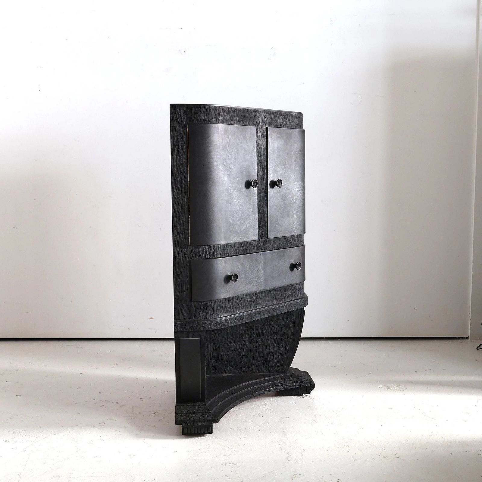 Unusual Ebonised Italian Gouged Deco/Modernist Corner Cupboard/Bar photo for sale