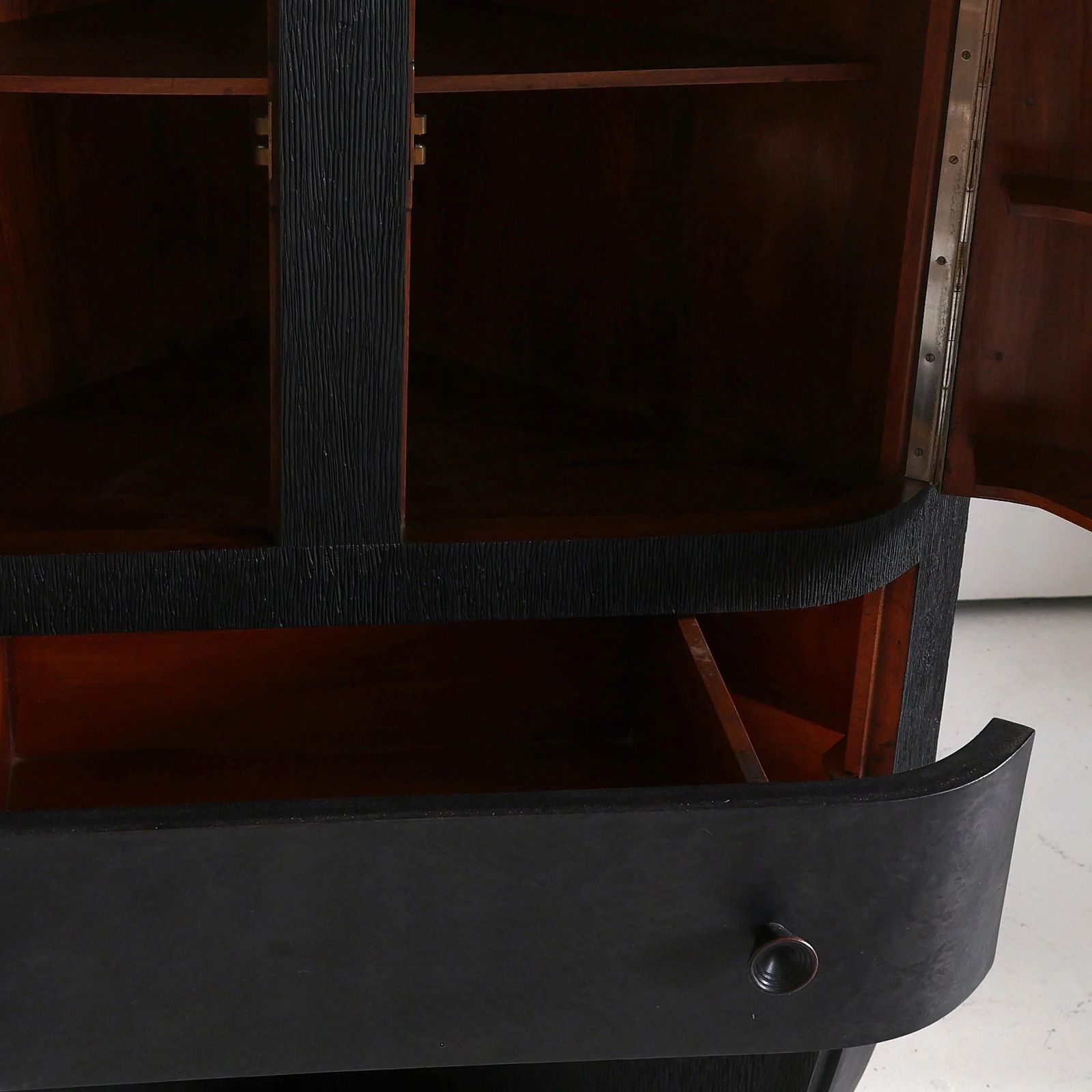 Furniture Unusual Ebonised Italian Gouged Deco/Modernist Corner Cupboard/Bar photo