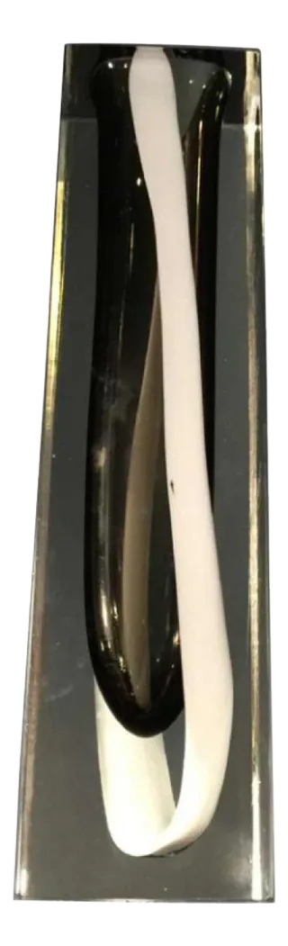 White And Black Striped Sommerso Murano Glass Vase Attributed To Flavio Poli For Seguso, 1960s
