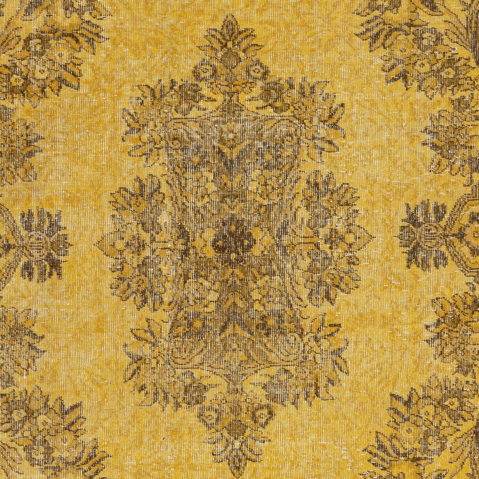 5.8x9.5 Ft Vintage Handmade Turkish Rug Overdyed In Yellow For Modern Interiors photo Textiles