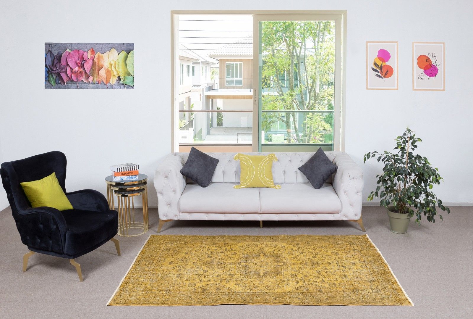 5x8 Ft Vintage Handmade Medallion Design Area Rug In Yellow For Modern Interiors photo furniture