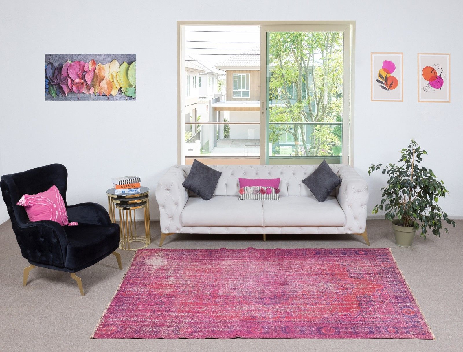 5.5x9 Ft Distressed Pink Turkish Rug For Modern Interiors. Vintage Handmade Rug photo furniture