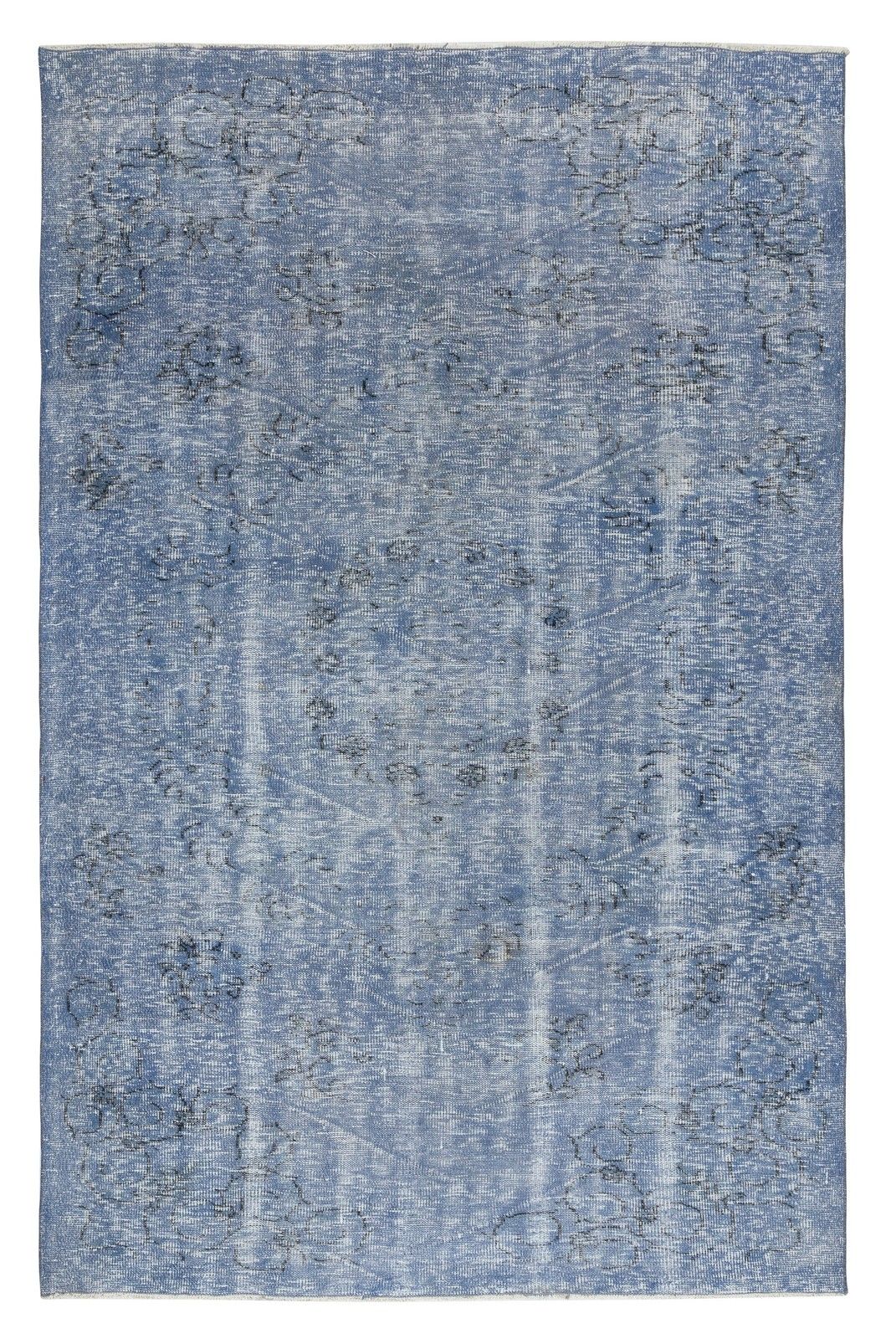 6x9 Ft Handmade Turkish Wool Area Rug. Vintage Overdyed Blue Rug For Modern Home