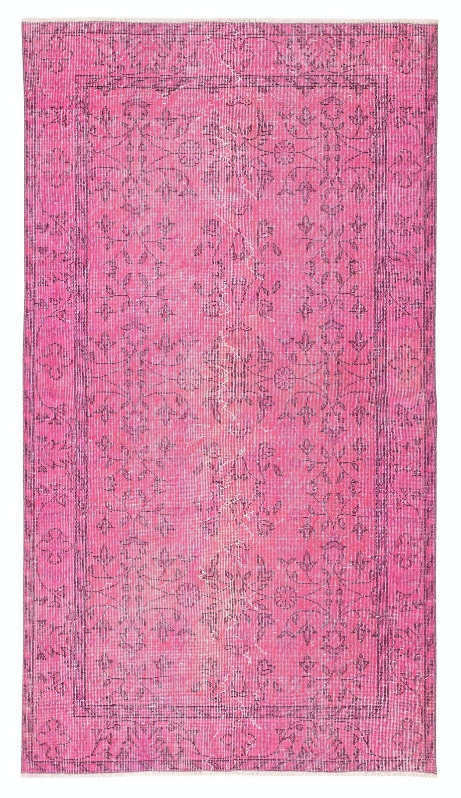 4x7 Ft Overdyed Pink Wool Rug. Handmade Turkish Vintage Area Rug For Living Room