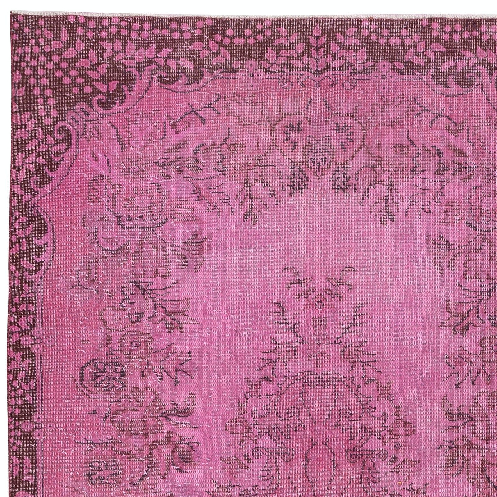 5.7x10 Ft Overdyed Pink Wool Rug. Handmade Turkish Vintage Rug For Living Room photo 550.0