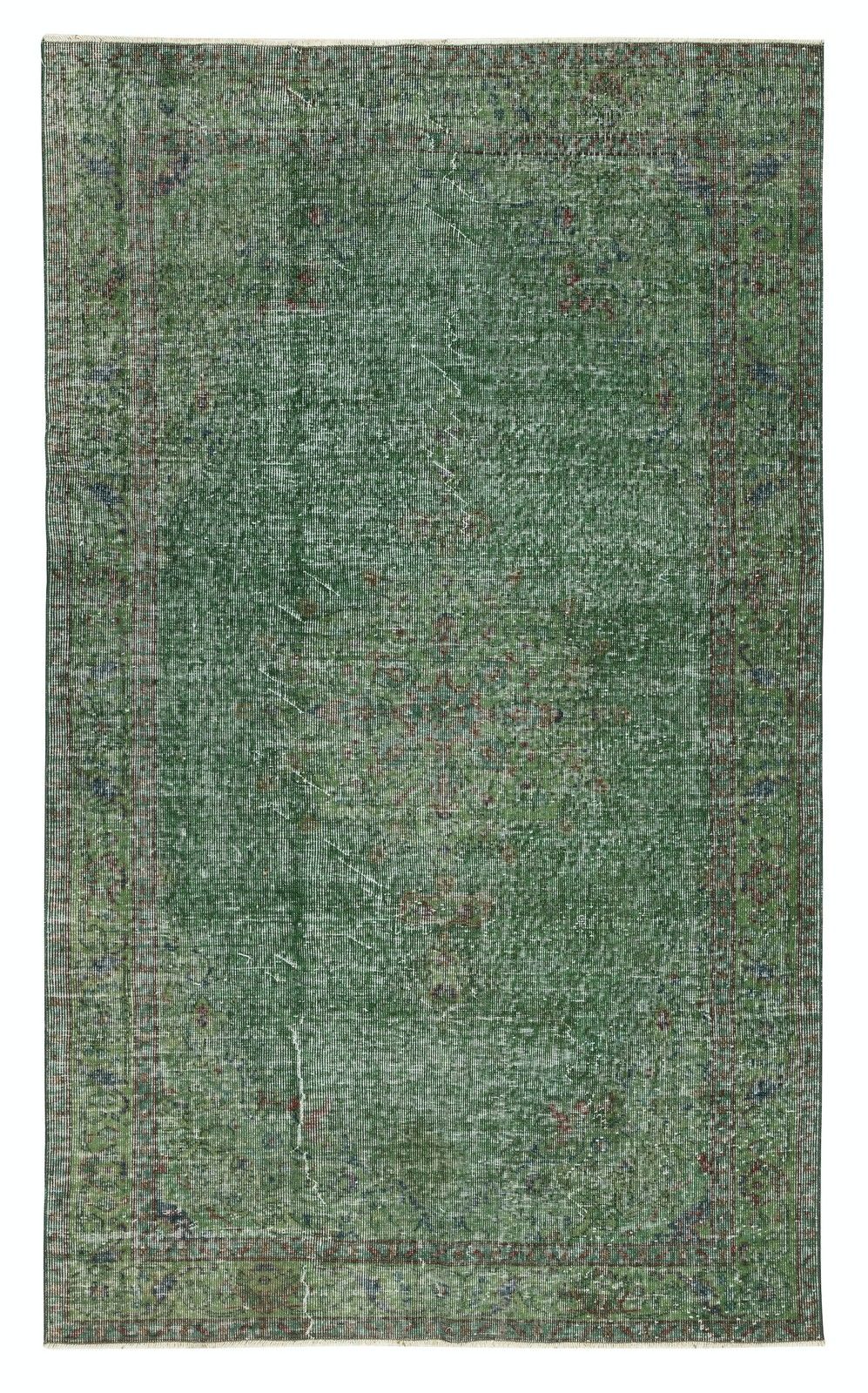 5x6.8 Ft Hand Knotted Vintage Turkish Rug Overdyed In Green For Modern Interiors