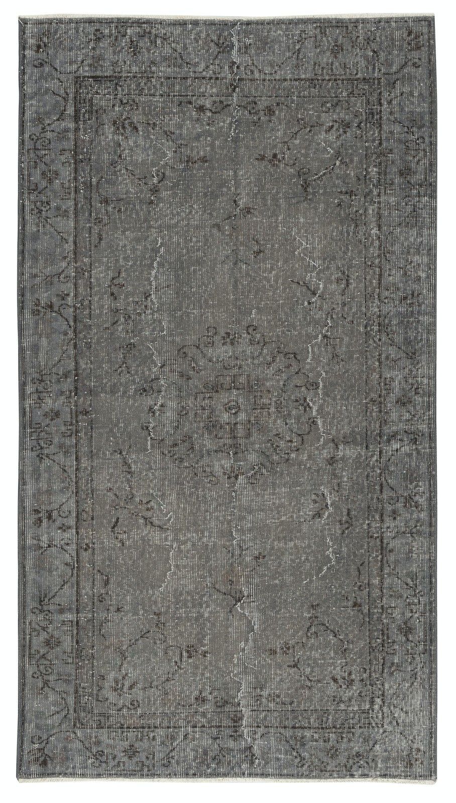 3.8x6.8 Ft Gray Overdyed Handmade Rug. Vintage Turkish Area Rug For Living Room