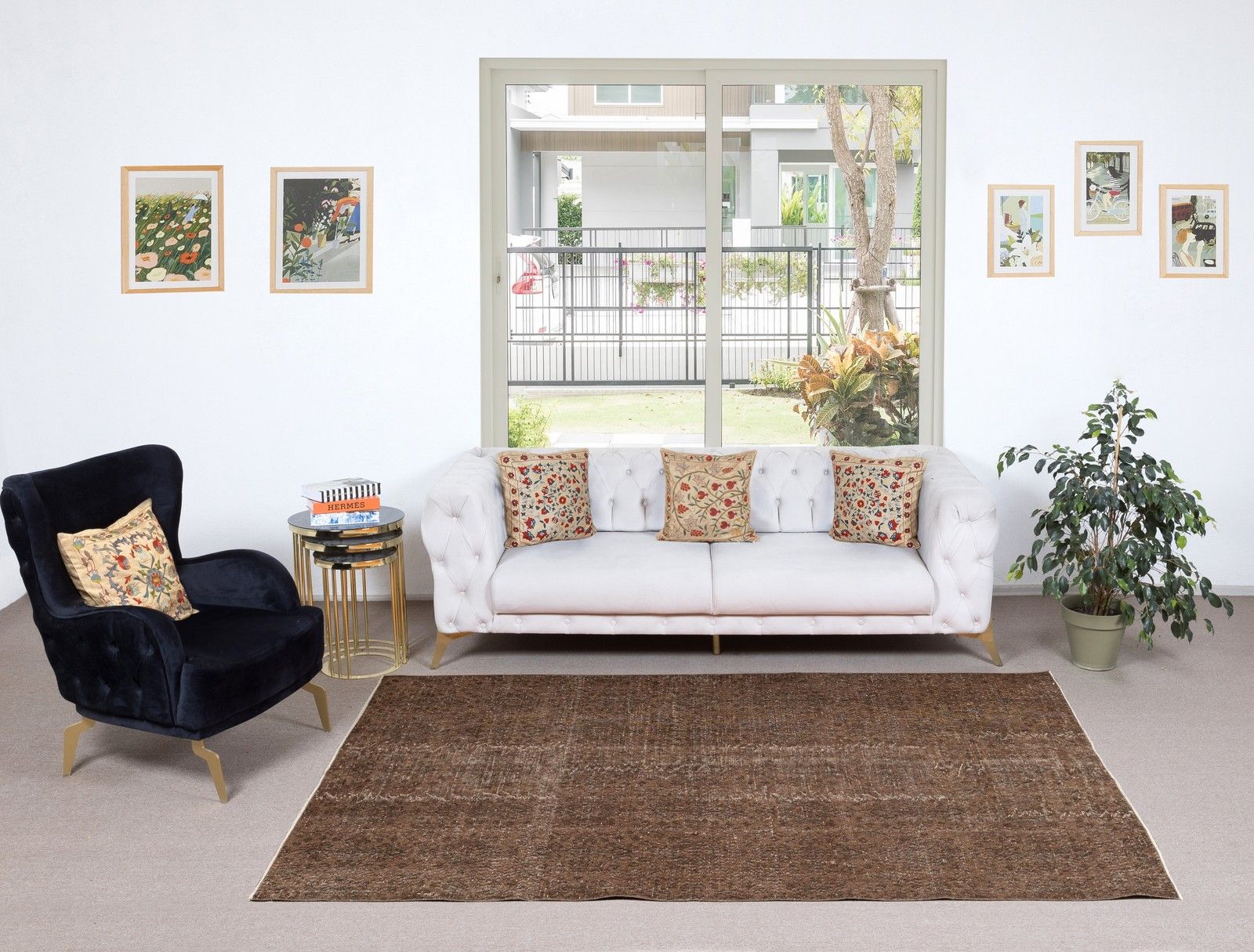5.5x9 Ft Handmade Turkish Rug. Vintage Brown Redyed Carpet For Living Room photo furniture