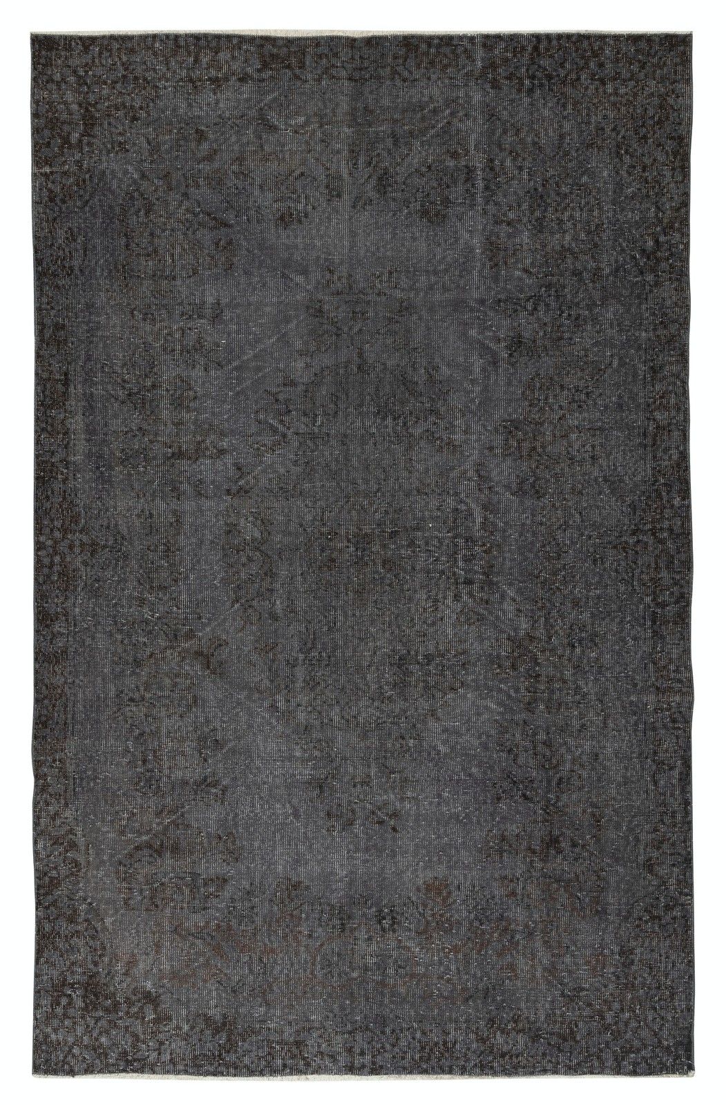 5.6x8.7 Ft Vintage Handmade Turkish Area Rug Redyed In Gray For Modern Interiors