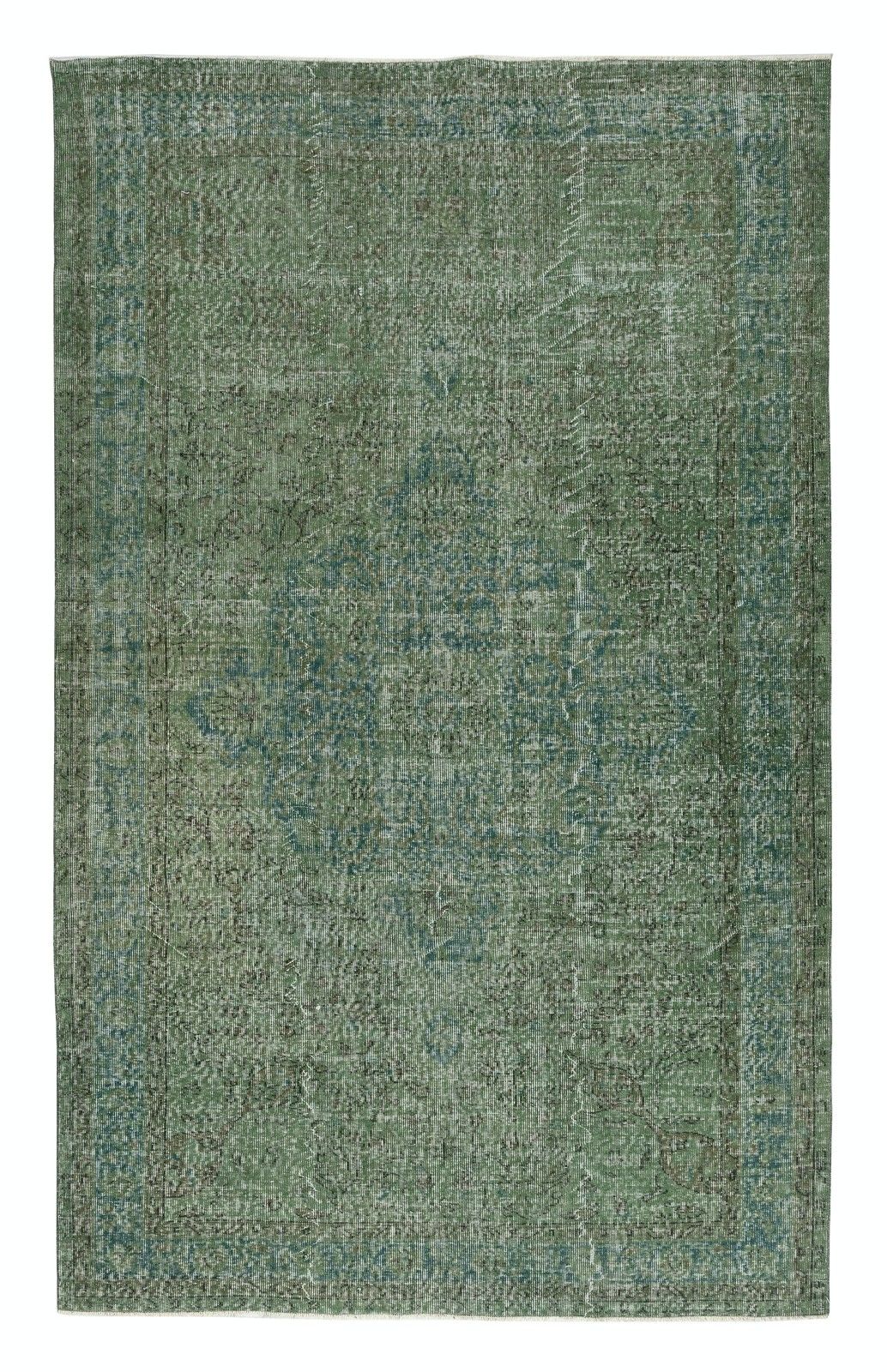6x10 Ft Vintage Handmade Turkish Wool Rug Redyed In Green For Modern Interiors