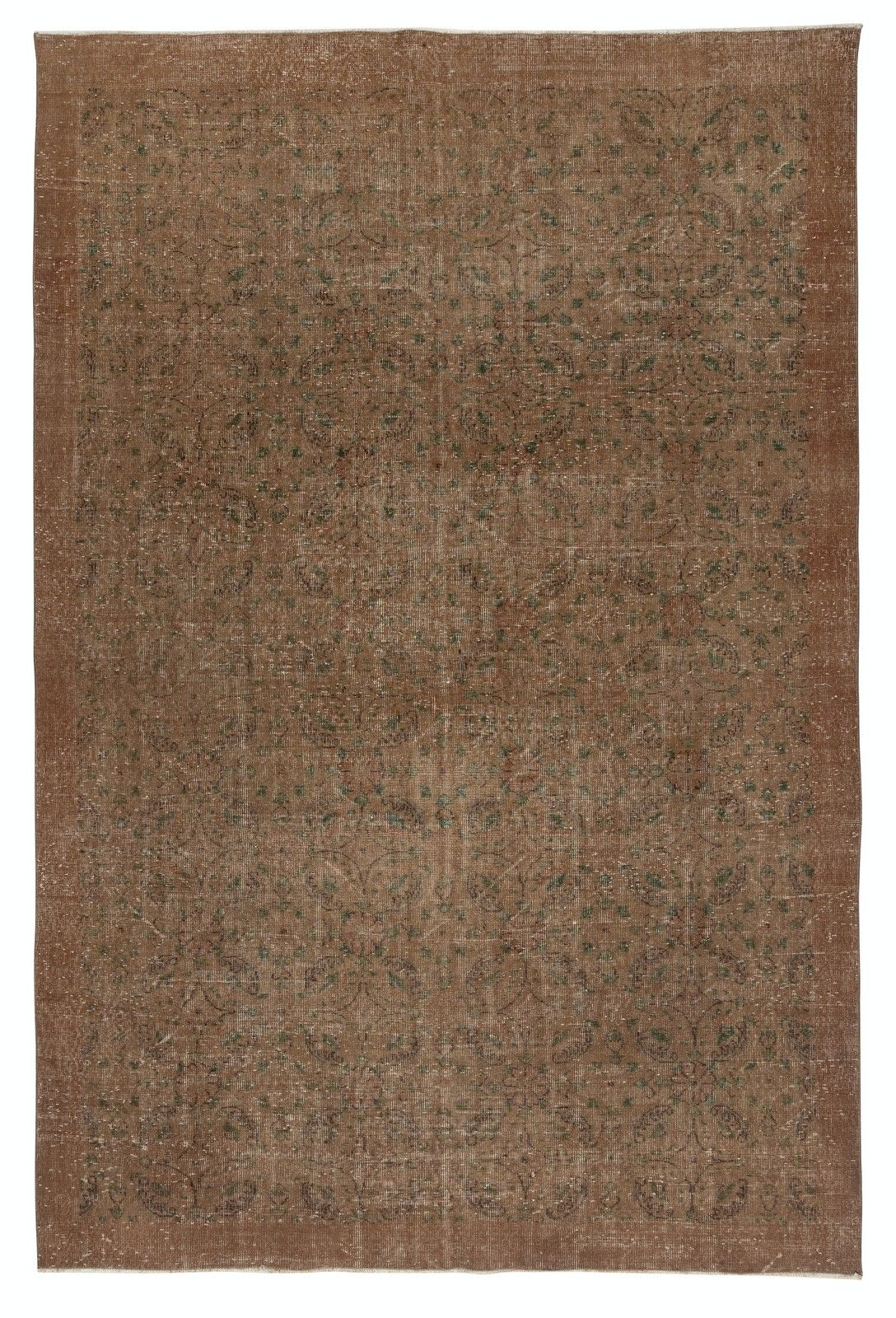 7x10.5 Ft Handknotted Vintage Turkish Rug Overdyed In Brown For Modern Interiors