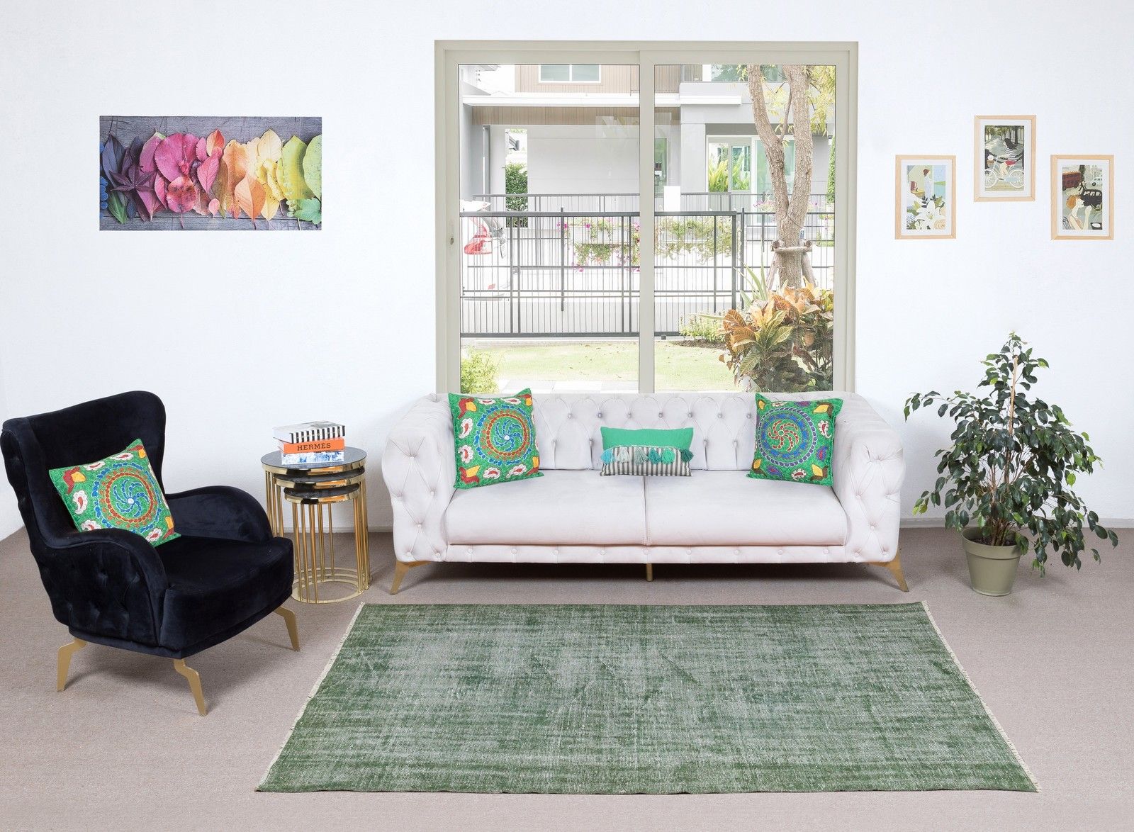 5x8 Ft Vintage Rug Overdyed In Green For Modern Interiors. Handknotted In Turkey photo furniture