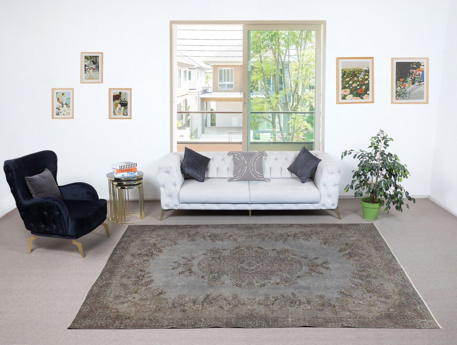 7x10.2 Ft Gray Overdyed Area Rug, Handknotted And Handwoven In Turkey photo furniture