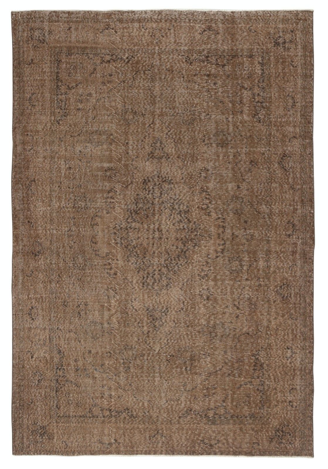 6.6x9.7 Ft Vintage Rug Overdyed In Brown For Modern Interior. Handmade In Turkey