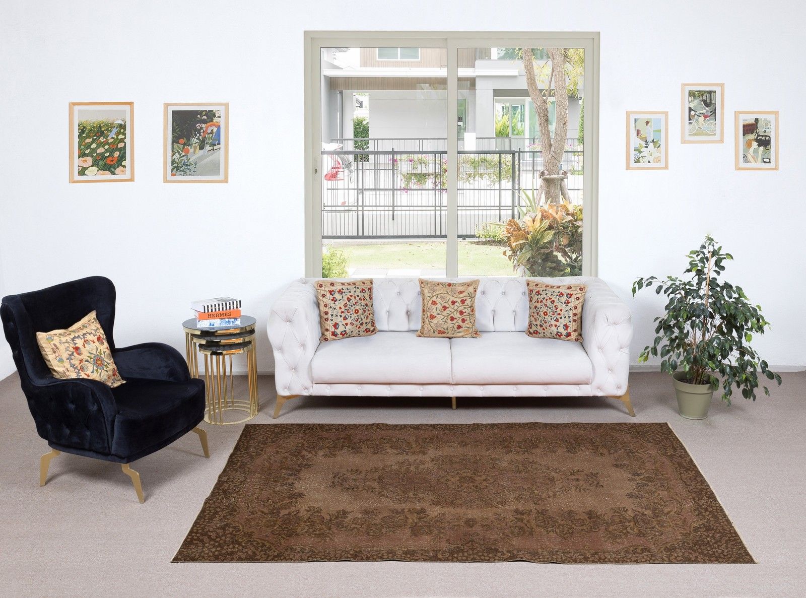 5.2x8.6 Ft Vintage Handmade Turkish Rug Overdyed In Brown For Modern Interiors photo furniture