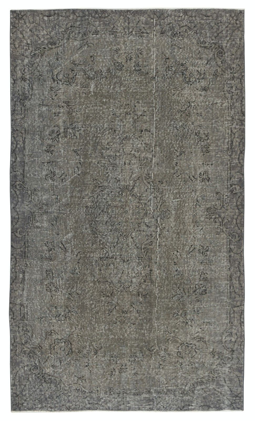 5.2x9 Ft Gray Redyed Vintage Turkish Rug. Handmade Carpet For Modern Interiors