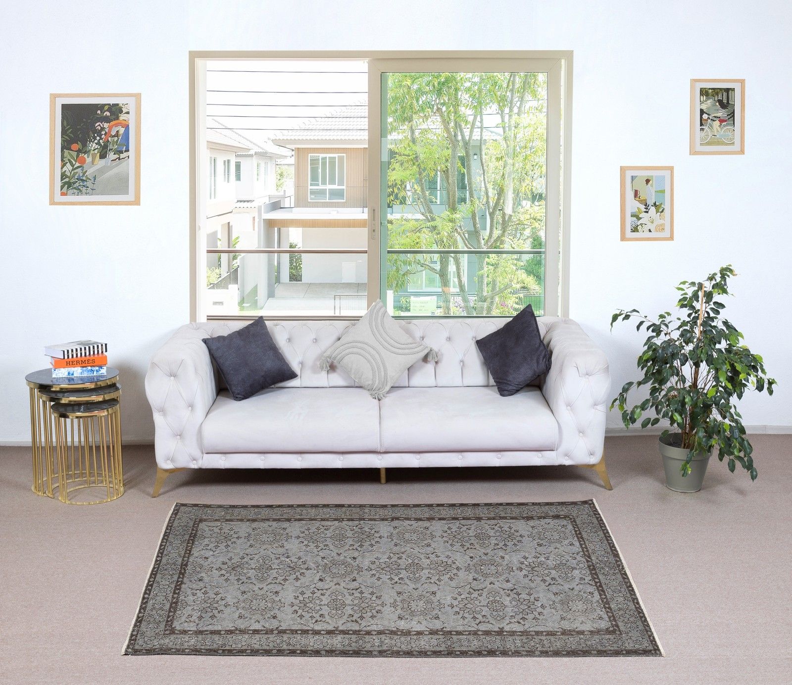 4x7 Ft Vintage Handmade Wool Rug. Gray Turkish Rug For Modern Home And Office photo furniture