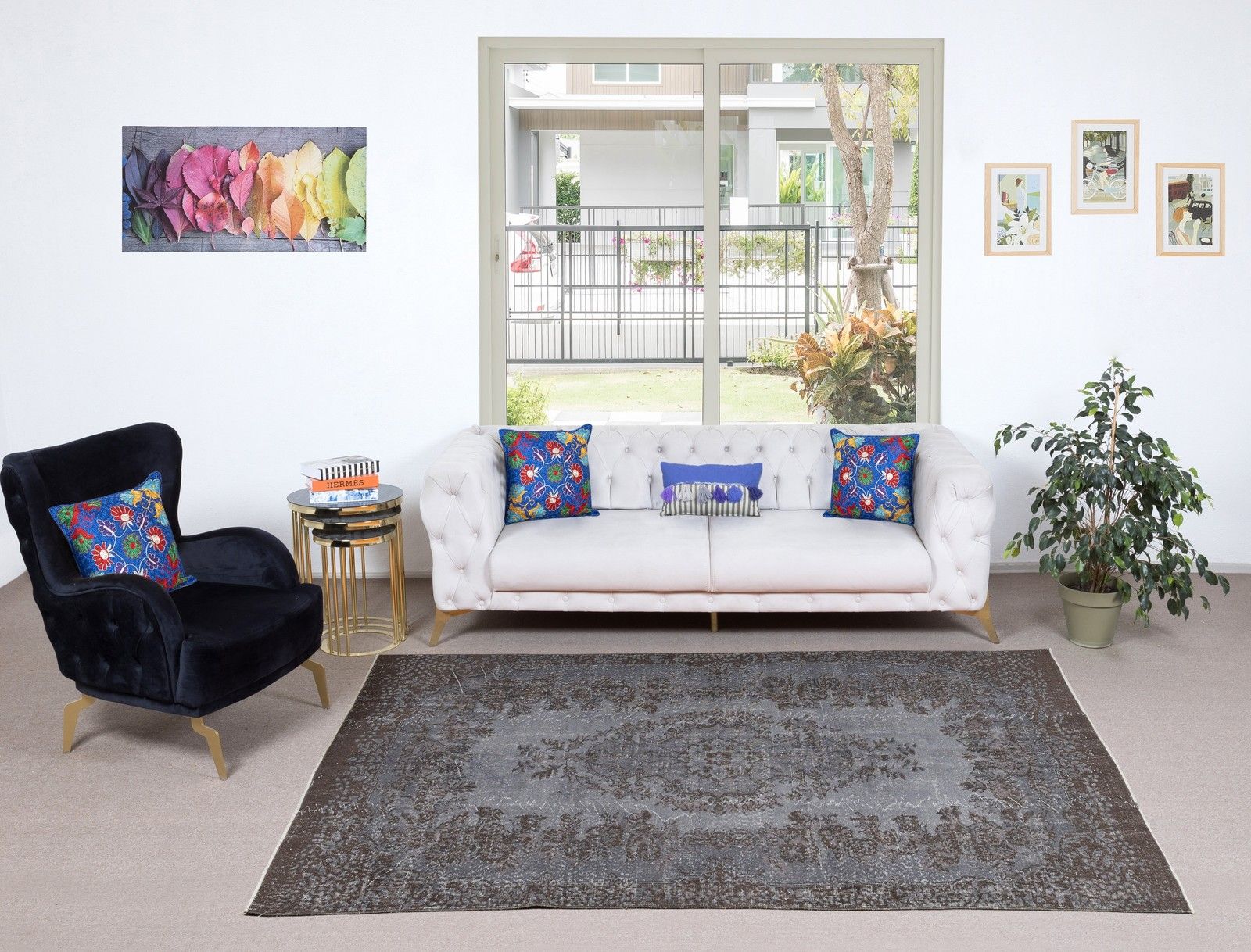 5.7x9 Ft Gray Overdyed Area Rug, Handknotted And Handwoven In Turkey photo furniture