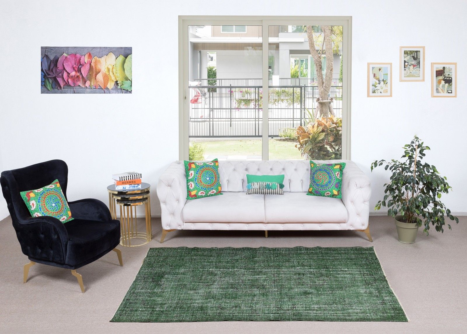 4.8x8 Ft Modern Green Turkish Rug. Vintage Handmade Wool Area Rug photo furniture