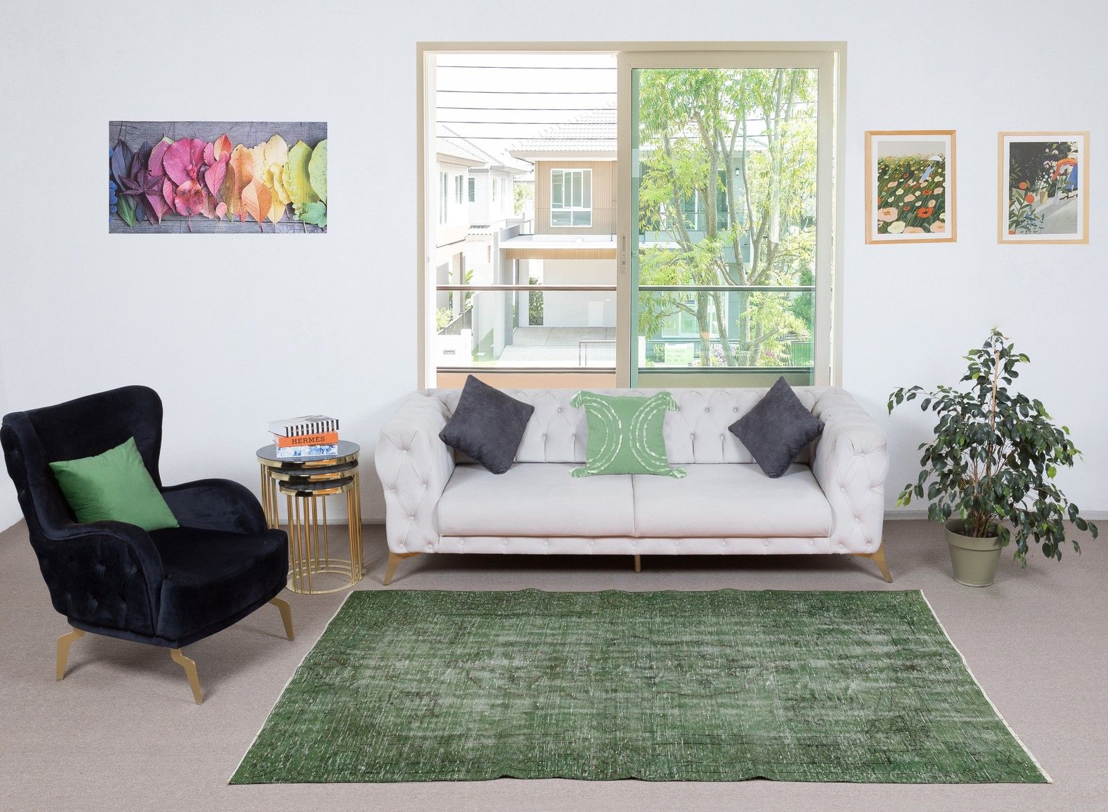 4.5x8.3 Ft Handmade Turkish Area Rug. Vintage Overdyed Green Rug For Modern Home photo furniture