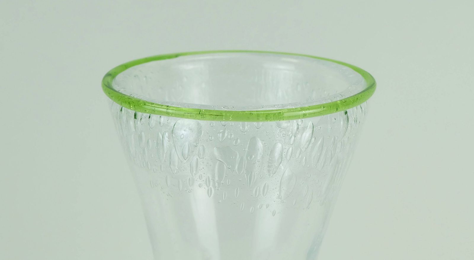 1970s Glass Vase By Eisch Thick Clear Glass And Bubble Glass Green Rim photo for sale