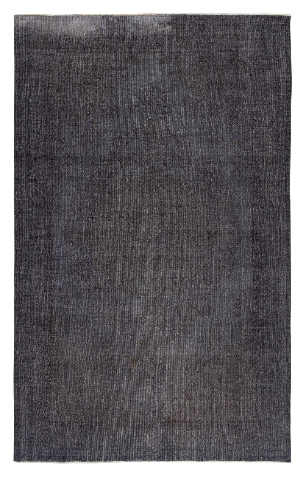 6.5x10.5 Ft Gray Overdyed Vintage Rug For Modern Interior. Handknotted In Turkey