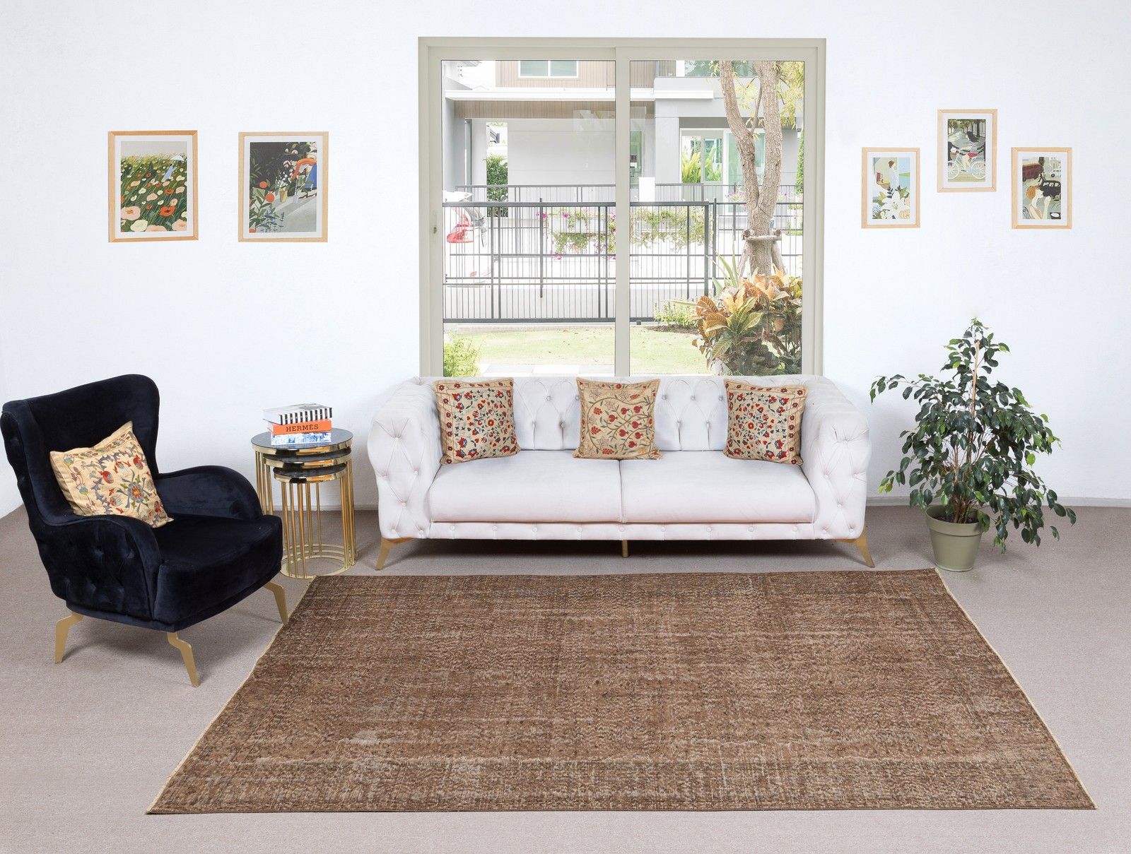 6.3x9.7 Ft Vintage Brown Area Rug. Handmade Turkish Rug For Contemporary Spaces photo furniture