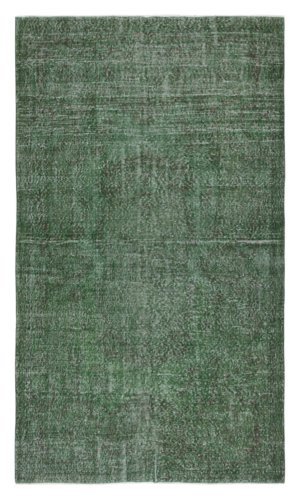 5.3x9 Ft Hand Knotted Vintage Turkish Rug Overdyed In Green For Modern Interiors