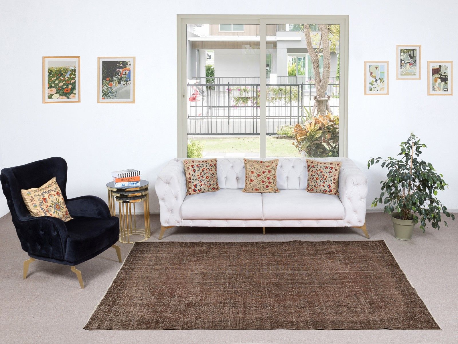 5.7x9 Ft Vintage Handmade Turkish Area Rug Redyed In Brown For Modern Interiors photo furniture
