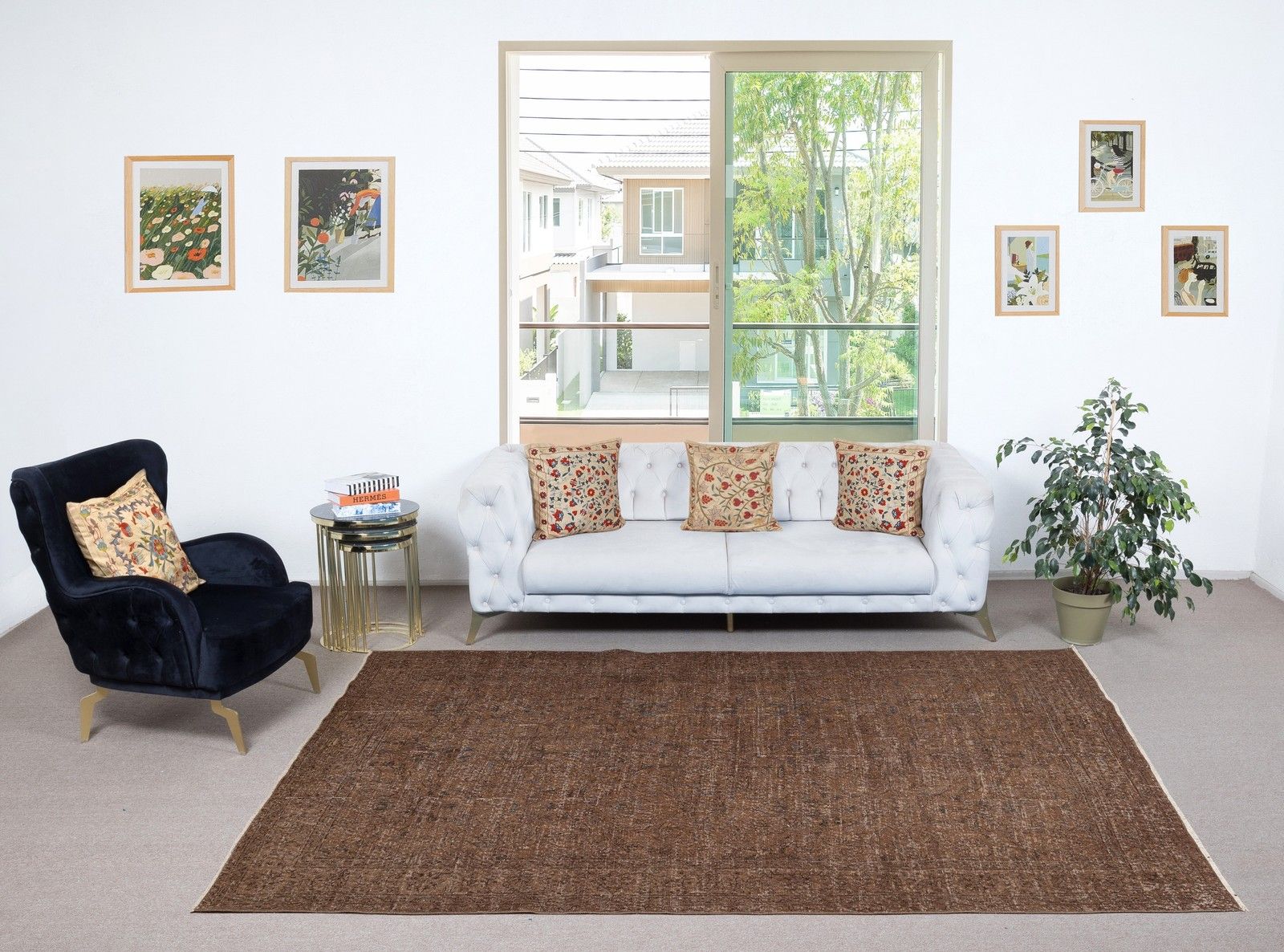6.3x10.2 Ft Handmade Turkish Rug. Vintage Brown Redyed Carpet For Living Room photo furniture