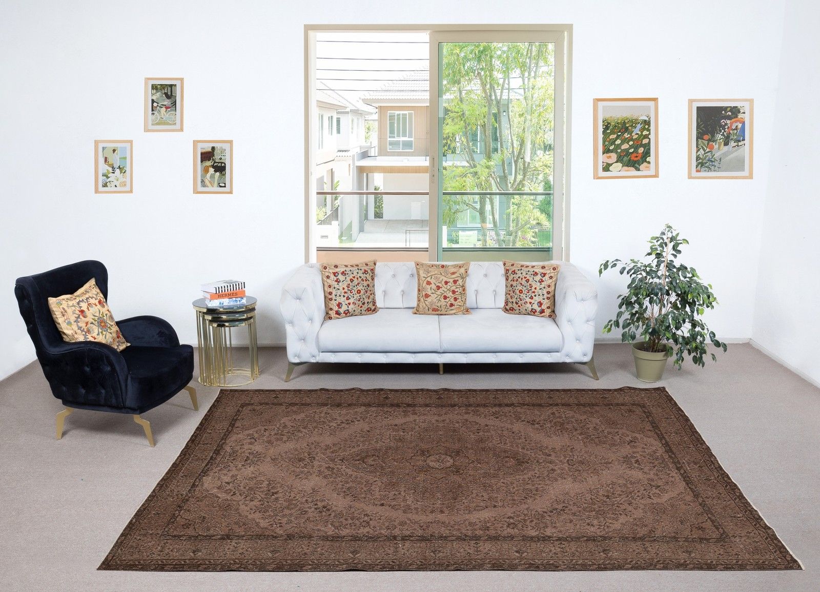 7x10.7 Ft Vintage Handmade Rug. Brown Turkish Rug For Modern Home And Office photo furniture