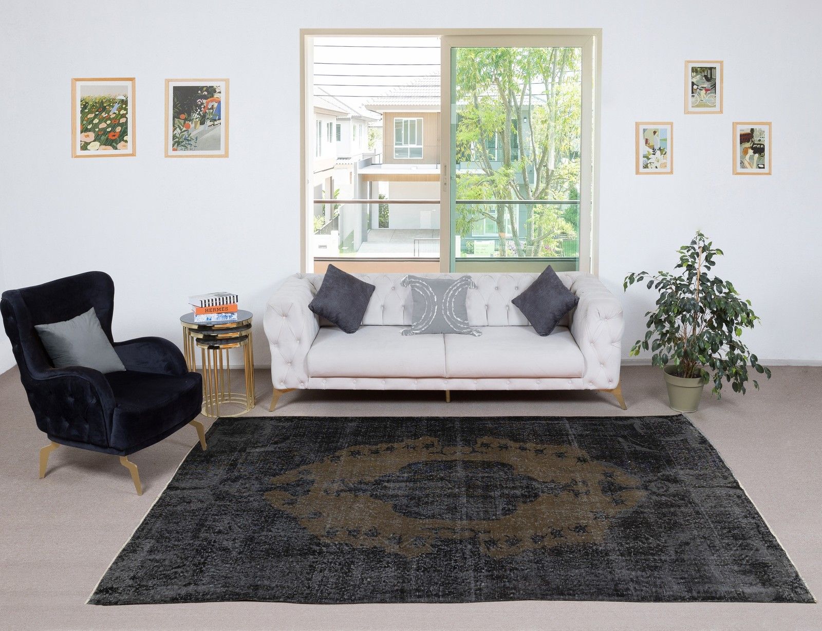 6.2x10.2 Ft Black Vintage Wool Area Rug. Modern Hand Knotted Carpet photo furniture
