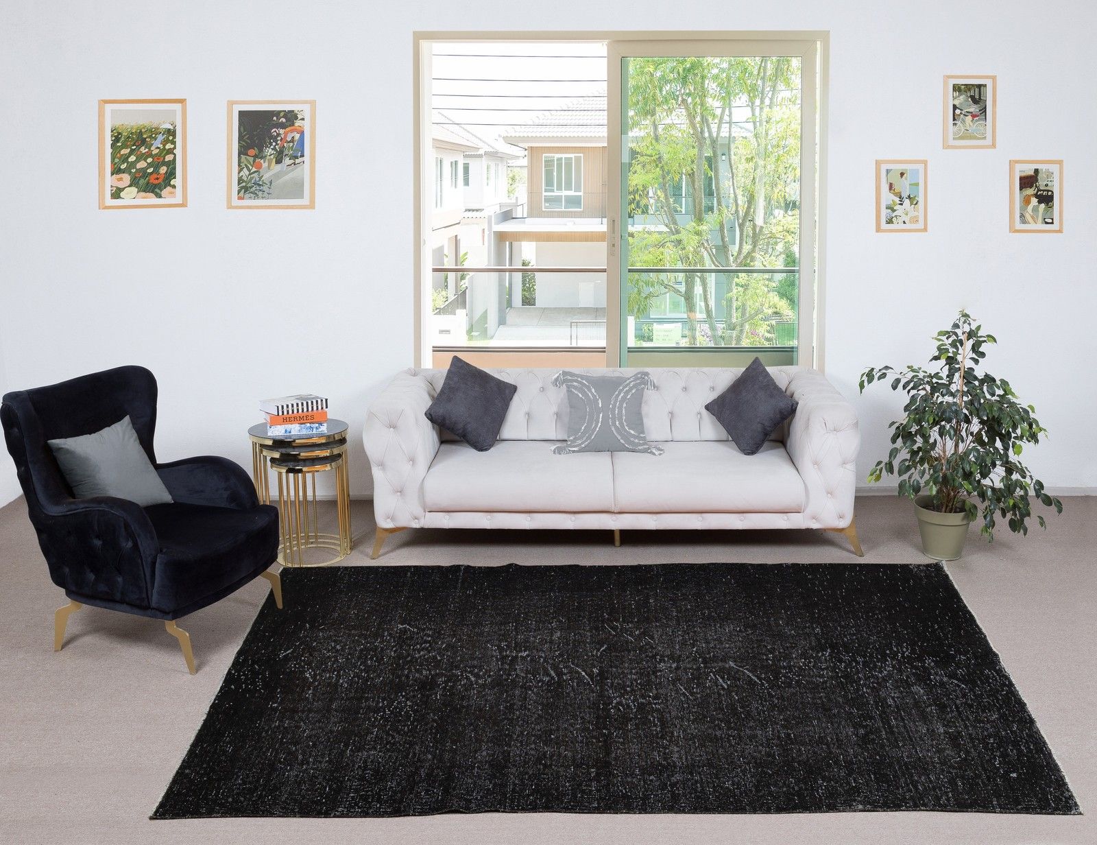 6x10 Ft Handmade Turkish Rug. Vintage Black Redyed Carpet For Living Room photo furniture