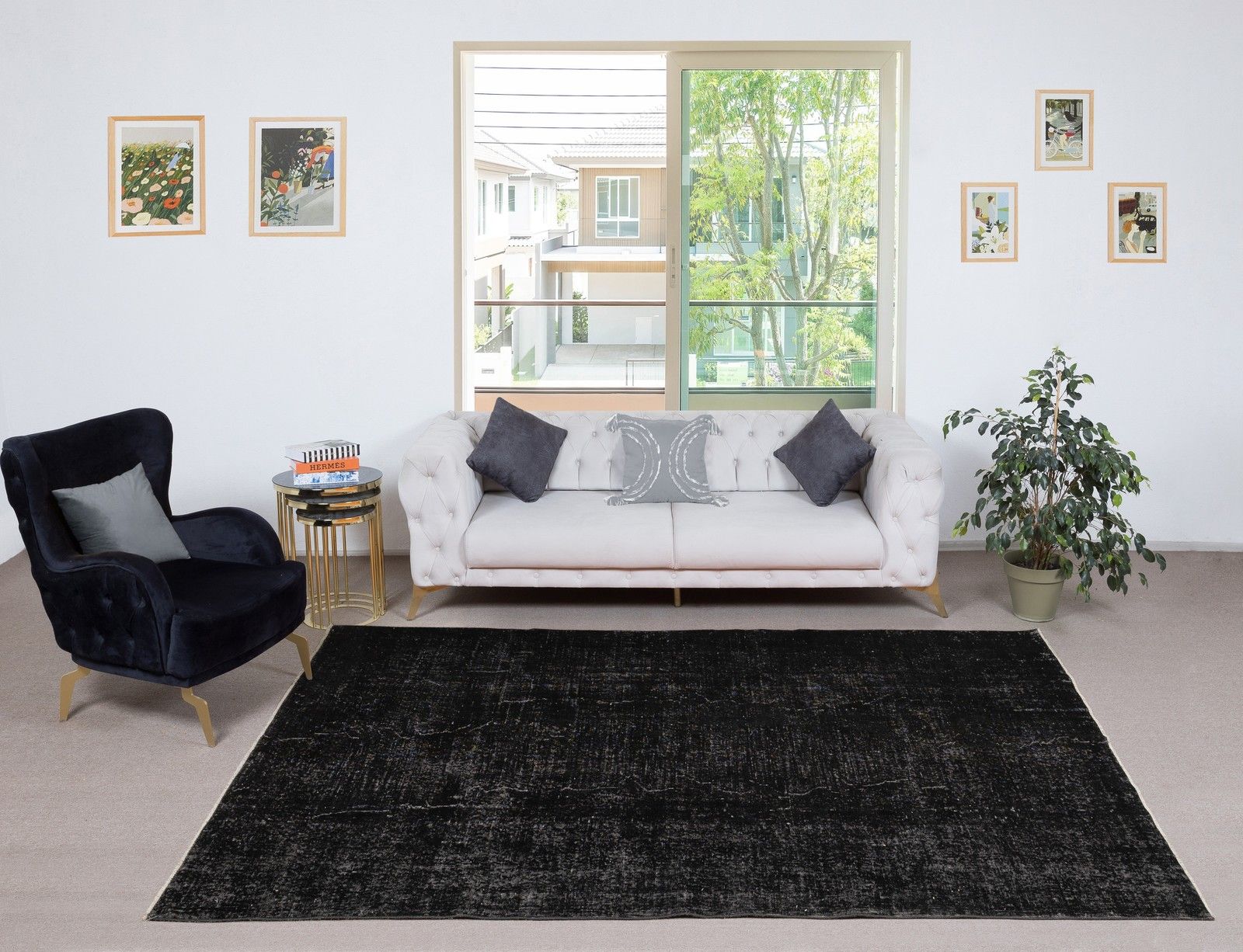 6.3x10 Ft Vintage Handmade Turkish Area Rug Redyed In Black For Modern Interiors photo furniture