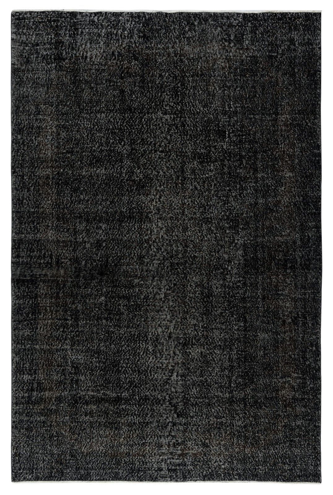 6.4x9.8 Ft Plain Black Overdyed Area Rug, Handknotted And Handwoven In Turkey