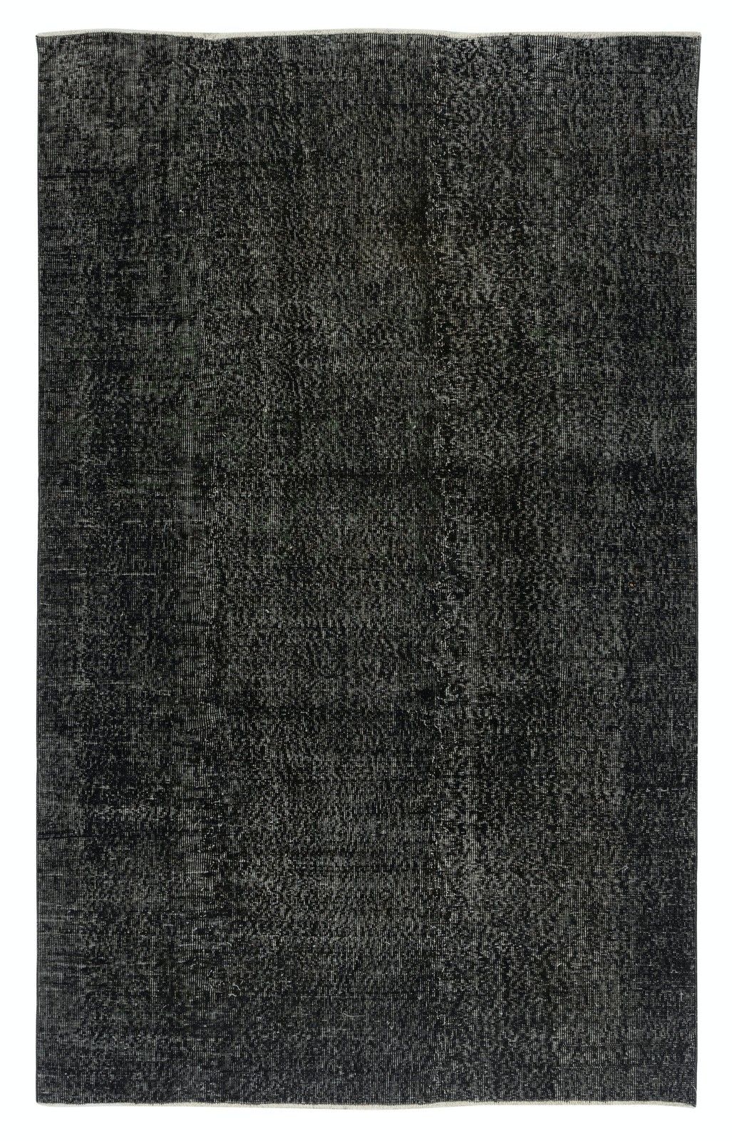 5.6x9 Ft Plain Black Overdyed Area Rug, Handknotted And Handwoven In Turkey