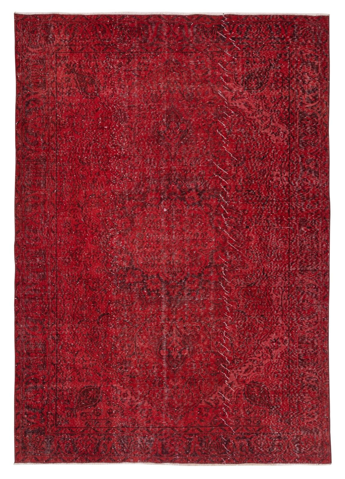 6.8x9.8 Ft Vintage Handmade Turkish Rug Overdyed In Red For Modern Interiors