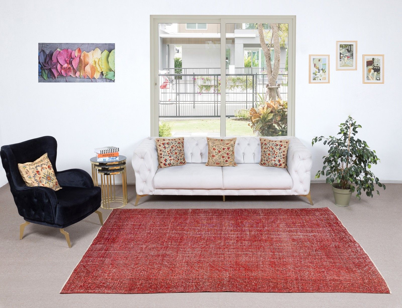 6.4x9.5 Ft Hand Knotted Turkish Rug. Vintage Overdyed Red Area Rug For Interiors photo furniture