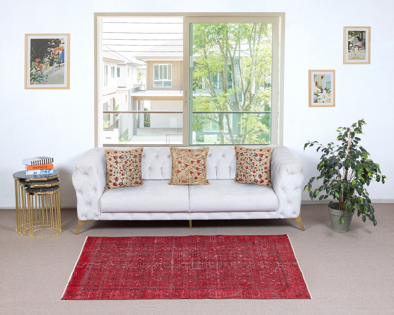 3.5x6.5 Ft Vintage Red Area Rug. Handmade Turkish Rug For Contemporary Spaces photo furniture