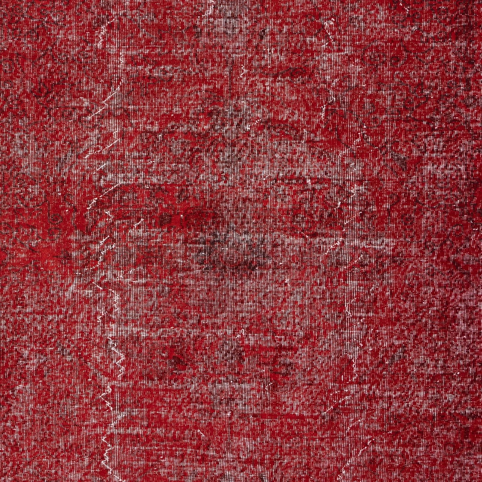 6.3x9.2 Ft Vintage Handmade Turkish Rug Overdyed In Red For Modern Interiors photo Textiles