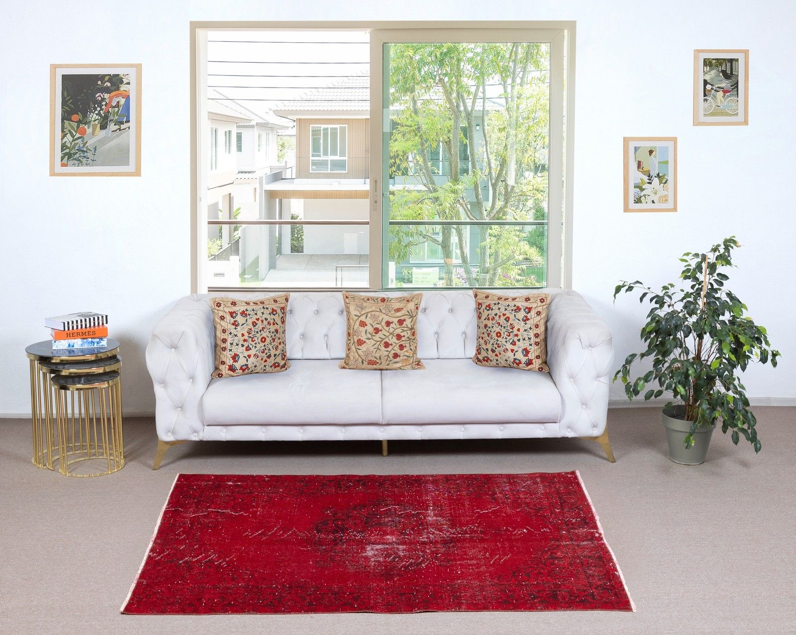 3.6x6.5 Ft Vintage Handmade Rug. Red Shabby Chic Rug For Modern Home And Office photo furniture
